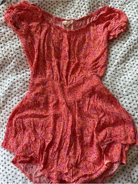 Promesa Pink and Orange Smocked Floral Romper